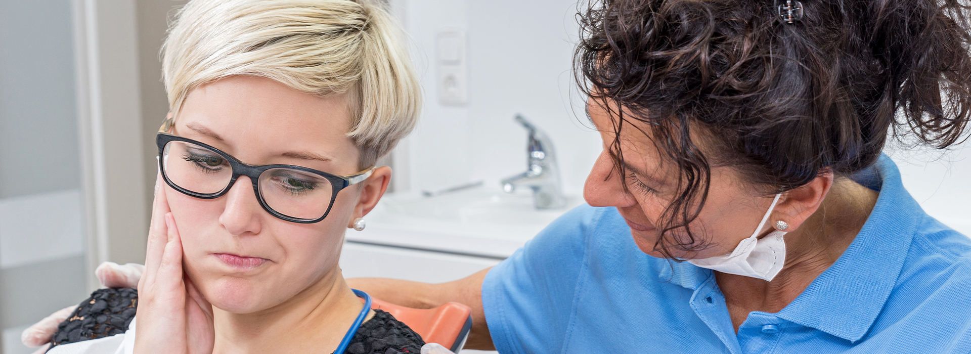 The image is a split-screen photograph showing a woman receiving dental care, with one side capturing the process and the other showcasing an individual possibly receiving a cosmetic treatment.